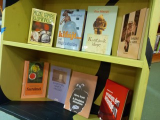 A kihelyezett könyvek a kortárs szerzők polcon