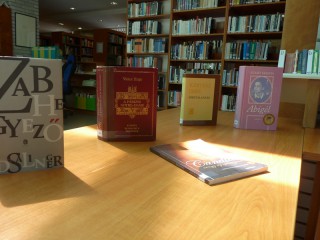 A kihíváshoz kihelyezett könyvek a könyvtárban