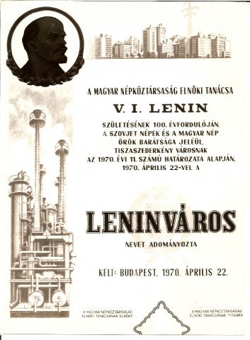 1970. április 22. Fotókópia az Elnöki Tanács 1970. évi 11. számú, Leninváros név adományozásáról