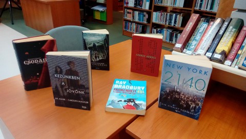 A kihíváshoz kihelyezett könyvek a könyvtárban