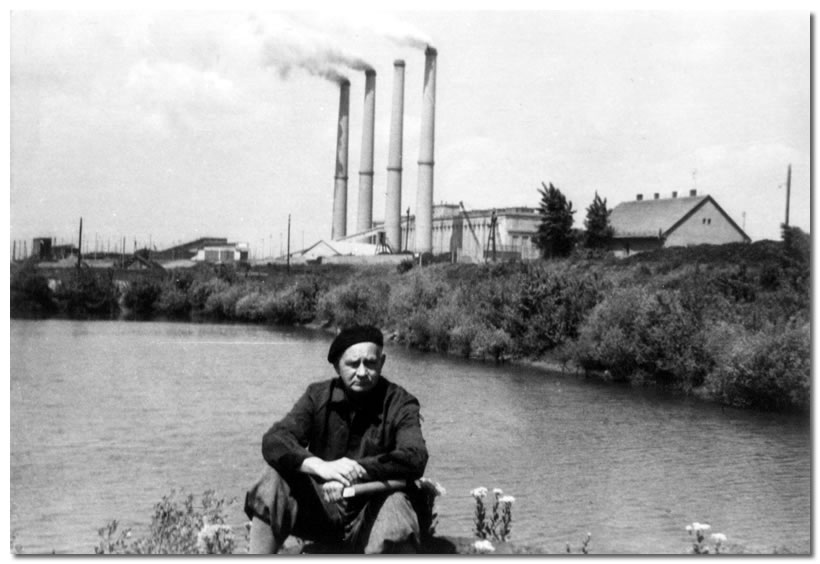 A Tisza partján, a háttérben az erőmű kéményei